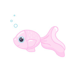 Pink Fish Vector flat Illustration. Cute cartoon character. Sea creature