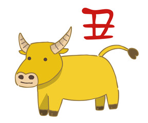 A cute cow with a gold color. Vector illustration.