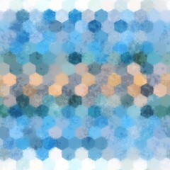 Seamless hexagon geo grid colorful grungy pattern. High quality illustration. Textured hexagons that bleed into each other like they have been damaged with water. Honeycomb print for surface design.