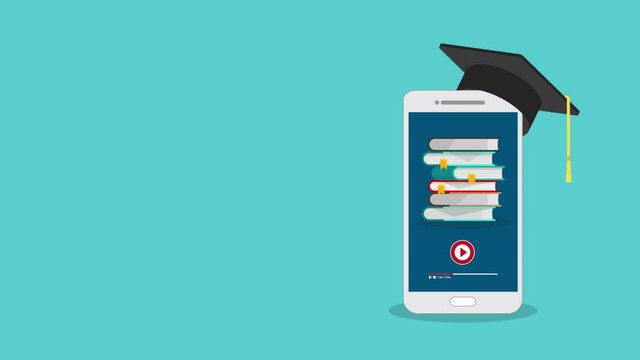 Online learning. Concept of webinar, business online training, education on smartphone or e-learning concept, video tutorial animation.