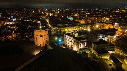 Fototapeta na wymiar Aerial view of Vilnius old town at night by drone