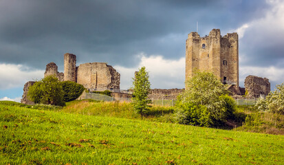 Fototapeta na wymiar A view of the motte and bailey castle at Conisbrough, UK in springtime