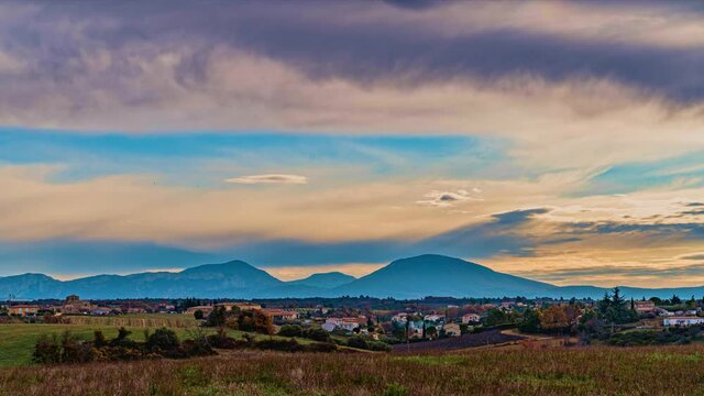 Tima lapes moving clouds at Valensole Village, Provence France