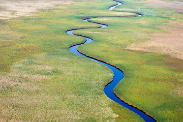 Aerial view to wild nature of Delta Okavango in Botswana.