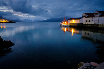 evening at the port of lødingen, norway