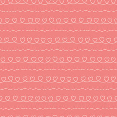 Love hearts background for Valentine's Day. Hand drawn seamless texture, background, pattern with curves lines for textiles, giftware, wallpaper.