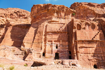 View of the Silk tomb, one of the royal tombs of the ancient city of Petra in Jordan. 1st century AD