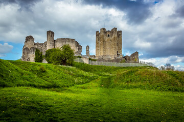 Fototapeta na wymiar A view of the ruins of the motte and bailey castle at Conisbrough, UK in springtime