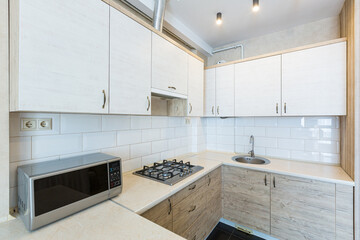 interior photo of the apartment, kitchen studio in loft style