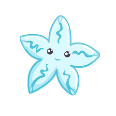 Blue Starfish Vector flat Illustration. Cute cartoon character. Sea creature