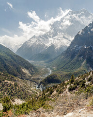 Annapurna II mountain peak and Marsyangdi valley, Annapurna Circuit, Nepal