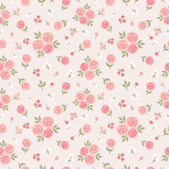 Simple seamless pattern with decorative roses and leaves. Floral background for textile, fabric manufacturing, wallpaper, covers, surface, print, gift wrap, scrapbooking.