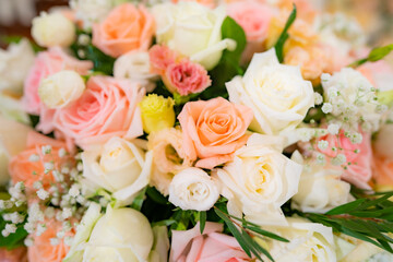 Valentine day background. bouquet roses flower decor in. wedding ceremony party