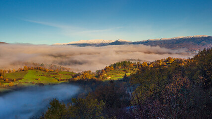 View at the Teggina Valley (in Casentino) in the morning