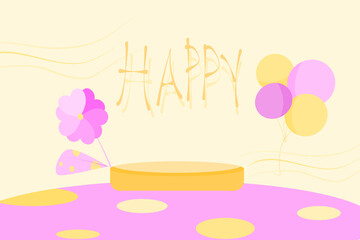 Background content happy. Vector concept background happy with flower and balloon. Illustration for content picture space, background art color