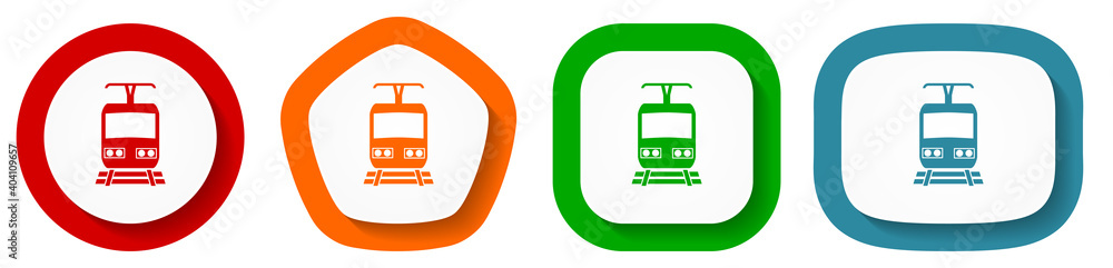 Poster Train vector icon set, flat design buttons on white background