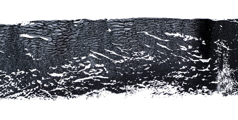 macro photo of wet black lino ink remain, linocutting paint roller texture on white paper...