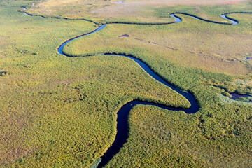 Aerial view to wild nature of Delta Okavango in Botswana.