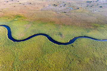 Aerial view to wild nature of Delta Okavango in Botswana.