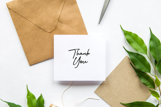 Envelope with text Thank You. Letter, postcard, invitation, congratulation, thanks