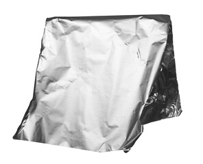 Aluminum foil folded scrap isolated on white background, clipping path