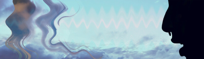 Silhouette of profile of a young girl. Close up. Abstract background.