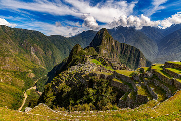 Peru, Eastern Cordillera, Cusco region. Historic Sanctuary of Machu Picchu. There is Huayna Picchu...