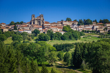 The small town of la Chaise Dieu in Auvergne, France. The imposing church is the abbey church of the 14th century