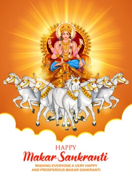 illustration of Makar Sankranti wallpaper with Sun God for festival of India