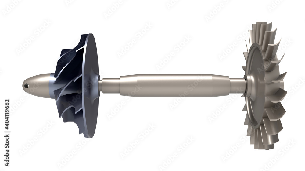 Aufkleber 3d rendering - impeller on a shaft side view