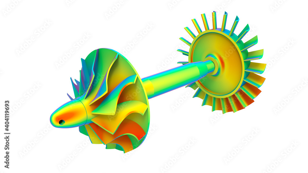 Poster 3d rendering - impeller on a shaft fea analysis