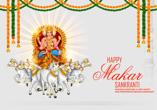 illustration of Makar Sankranti wallpaper with Sun God for festival of India