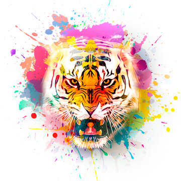 tiger head tattoo angry tiger in colorful paint splashes