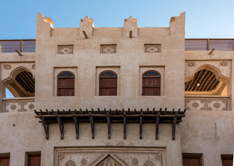 Saudi Arabian traditional windows in Al hasa souq market Saudi Arabia. 18-December-2020.