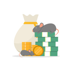 Corruption vector concept, money and mouse vector design