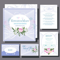Wedding, invitation card with roses flowers, rsvp card, menu design, Basic CMYK