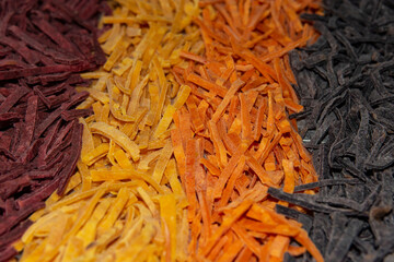 traditional organic homemade vegetable noodles.
Close-up. Hand-cut noodles.