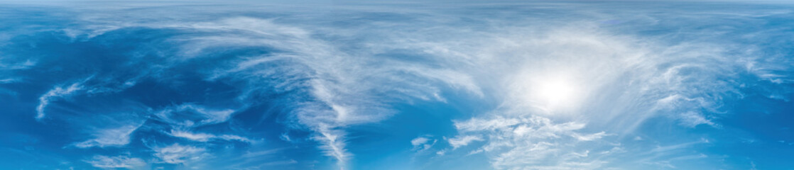 Blue sky with light clouds Seamless panorama in spherical equirectangular format with complete...
