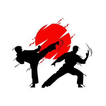 Silhouette martial art fighting poster design vector