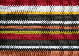 Background with knitted bright colorful sweater pattern.  Natural colors.