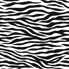 Zebra animal skin print seamless pattern Wild safari animal background Black white stripes design Vector illustration