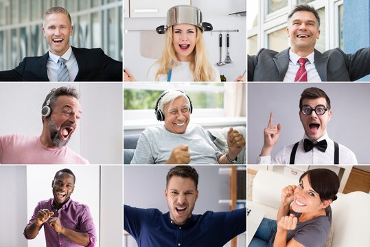 Various Diverse Funny People Portrait Collage