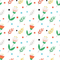 Seamless vector pattern with wild flowers on wite background. Colorful floral background. Vector floral texture for fabric, wrapping paper, floral design.