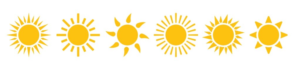 Sun icons set isolated on white background. Shine sun ray vector illustration.