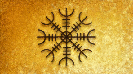 Scandinavian symbol on a gold background. Artistic work on the theme of religion