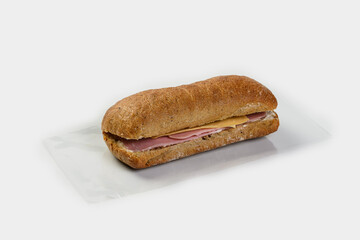 rye ciabatta sandwich with ham and cheese