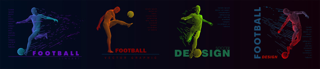 A set of football, soccer players drawing by color lines with text