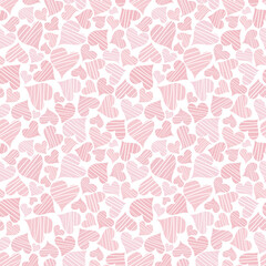Bright summer pattern with hearts pink color. Seamless background. Vector illustration.