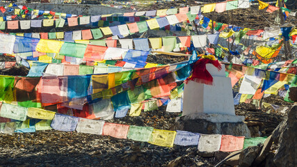 Fototapeta premium Tibetan Buddhist Prayer flags in Muktinath temple, Annapurna Circuit, Nepal