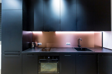 interior photography, kitchen studio, black in a modern style